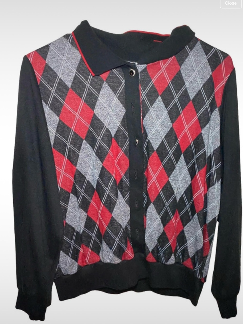 Alfred Dunner Black, Red & Gray Argyle Button-Front Cardigan